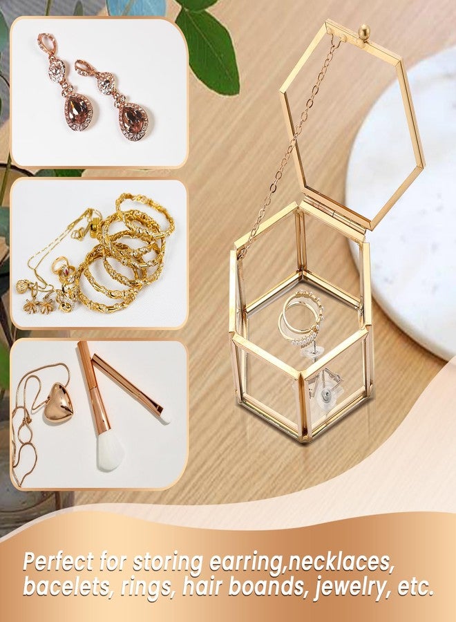 AMGSH Golden Vintage Glass Keepsake Box | Jwelry Lidded Box Decorative Glass Boxes for Display,Clear Hexagonal Box Rings Bracelet Earring Organizer - Image 4